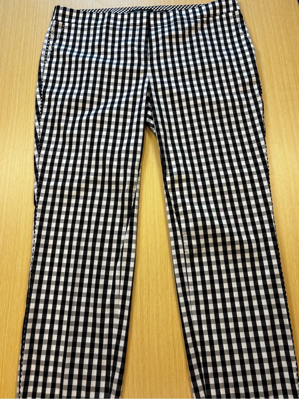 Lafayette 148 NY Manhattan Gingham Slim Ankle Pants Black White Sz 10